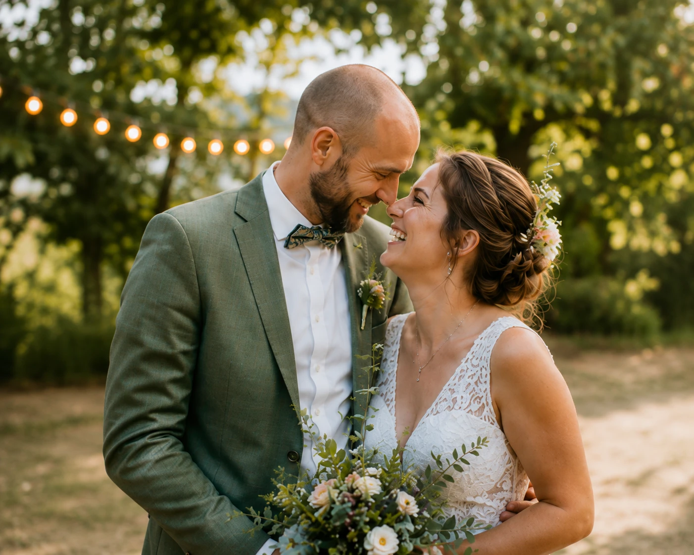 Laura und Daniel als glückliches Brautpaar nach ihrer freien Trauung in Krefeld